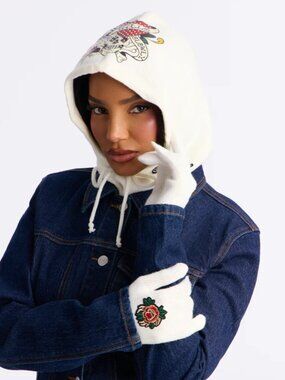 Ed Hardy Bad Romance II Balaclava and Glove Set - Bone